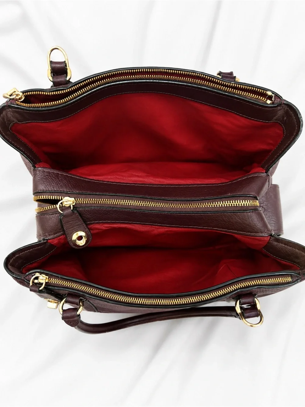 Coach 57276 Oxblood Pebbled Leather Carryall Satchel Triple Compartment